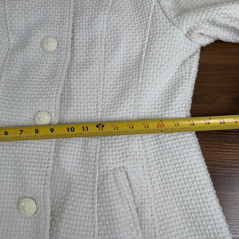 Kensie Womens Pea Coat Faux Fur Removable Collar White Peplum Waffle Knit Size L